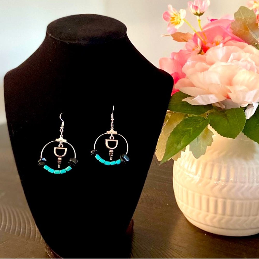 Custom Made Turquoise Beaded Earrings with Spurs